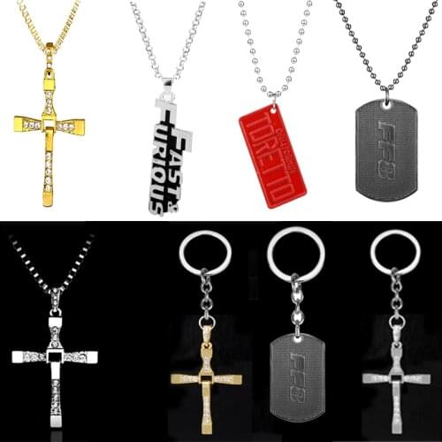 Cross Pendant Necklace Movie Jewelry Dominic-Toretto Deco Fashion Mens Necklaces Rhinestone Crystal Accessory