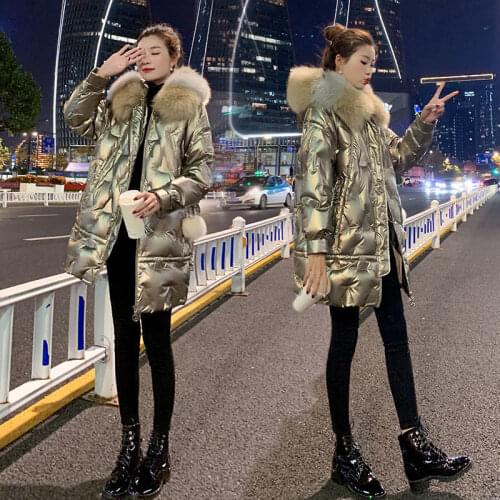 Bright Fabric Cotton Jacket Female Korean Version Loose Mid-length Winter 2021 New Thick Cotton Jacket