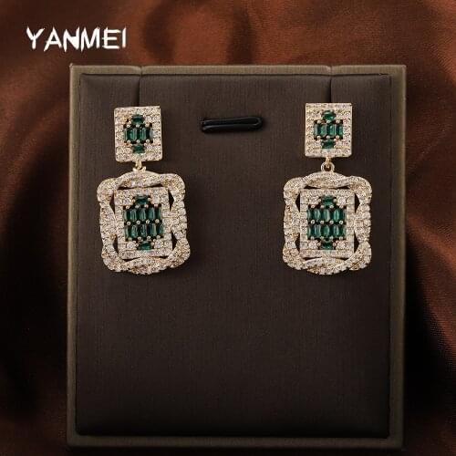 Square Retro Stud Earrings Luxury Elegant High-end Ladies Style European American Fashion Jewelry Geometric Zircon Women jewelry