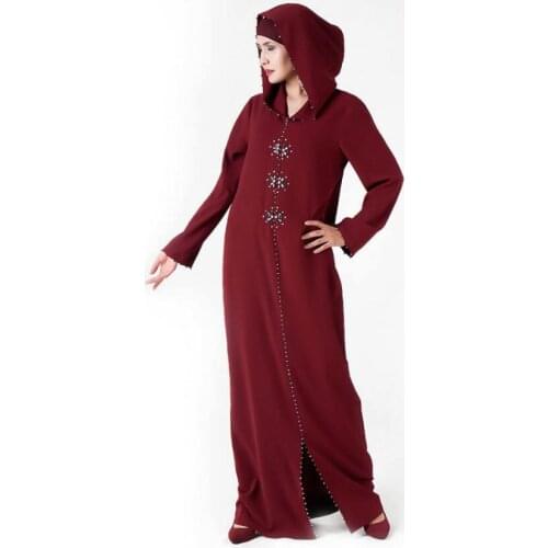 Moroccan Jalabiya Muslim Womens Hoodie Turkish Islamic Clothing Handmade Beaded Robe Dubai Abaya Dress for Namaz Hijab Geyim KJ