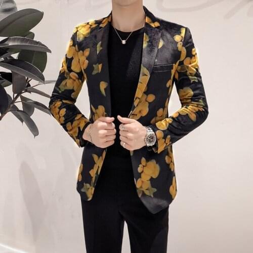 2019 Big Flower Print Men Designer Suit Jacket Prom Blazers Slim Fit Blazers Para Hombre Party Stage Outwear Business Jacket
