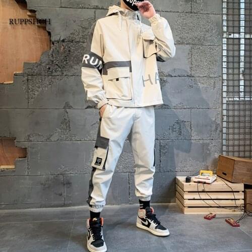 Men Sportswear Suit Spring and Autumn Function Patchwork Hip-Hop Sweatshirt + Pants Men Casual Jacket Street Suit Track Suit