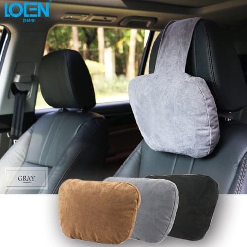 LOEN Super Soft Suede Cover Car Headrest Neck Support Pillow Seat Cushion For Benz Maybach BMW Audi Ford Toyota Kia Nissan Lada