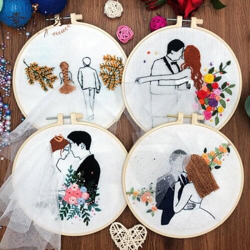 3D Wedding Easy Embroidery Kit for Beginner Printed Needlework Cross Stitch Set Sewing Art Wall Embroidery Painting Home Decor