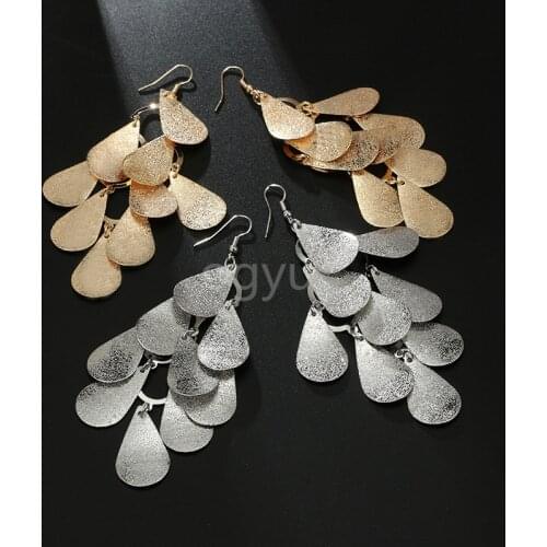 New Earrings Water Droplet Shape Earrings Double Ear Eardrop Retro Long Drop Earrings Metal Circle Wedding Earrings Jewelry