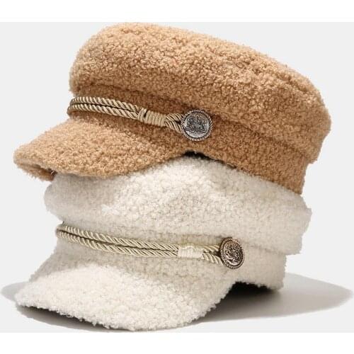 Autumn Winter Military Cap Women Fashion Lambswool Newsboy Cap Ladies Casual Keep Warm Flat Top Hat Female sombreros de mujer