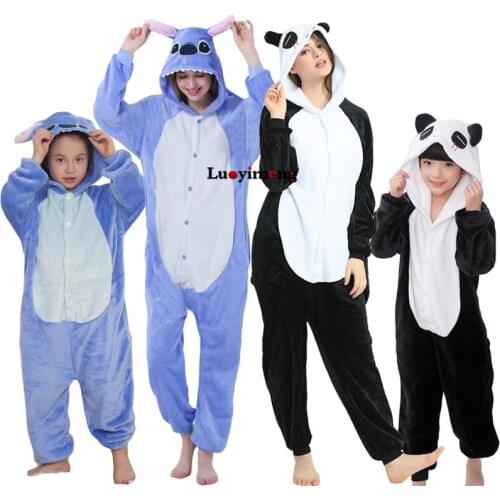 Kigurumi Animal Unicorn Pajamas For Girls Women Winter Unisex Flannel Stitch Panda Sleepers Pijama Unicornio Sleepwear Homewear