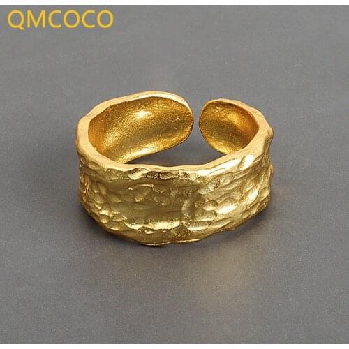 QMCOCO 925 Sterling Silver Fashion Fine Jewelry Concave And Convex Texture Adjustable Ring For Women Girls Party Jewelry Gift