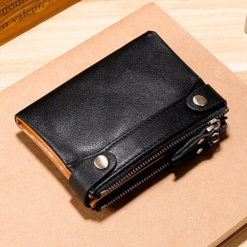 RFID Genuine Leather Mens Wallet Top Layer Paint Oil Wax Leather Pairs Hasp Zipper Wallet Casual Retro ID Card Coin Purse