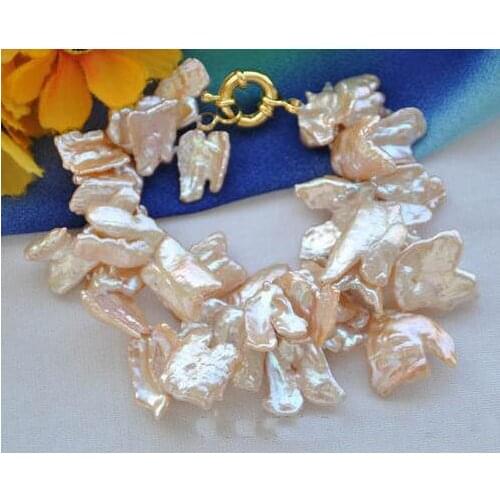 Handwork Real Pearl Bracelet,2Strands 20mm Pink Baroque Biwa Freshwater Pearl Bracelet,8inches