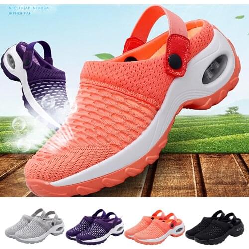 Breathable Mesh For Women Walking Shoes Casual Increase Cushion Sandals Non-slip Platform Sneakers Elastic Sole Slippers