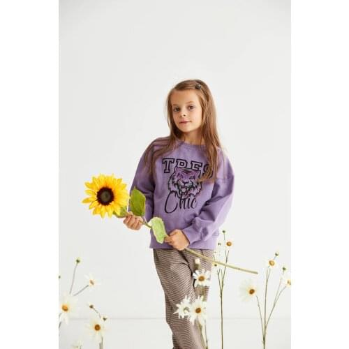 SB Girl Purple Cotton Wolf Printed Crew Neck Casual Fashion Warm Autumn Winter Spring Sweatshirt Girls Clothing