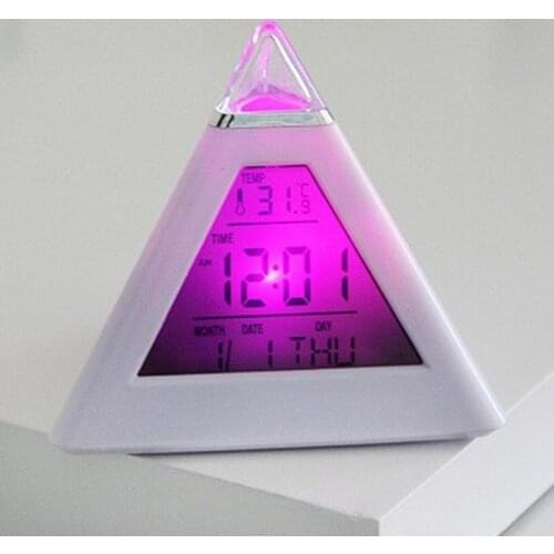 LED Digital Clock Pyramid Shape Change Color Temperature Date Time Display For Home E2S