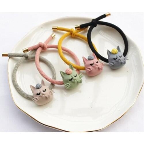 Women Girls Metal Cat Face Elastic Cute Animal Hair Band Headwear Scrunchies Headband Hair Ties Ponytail Holder Hair Accessories