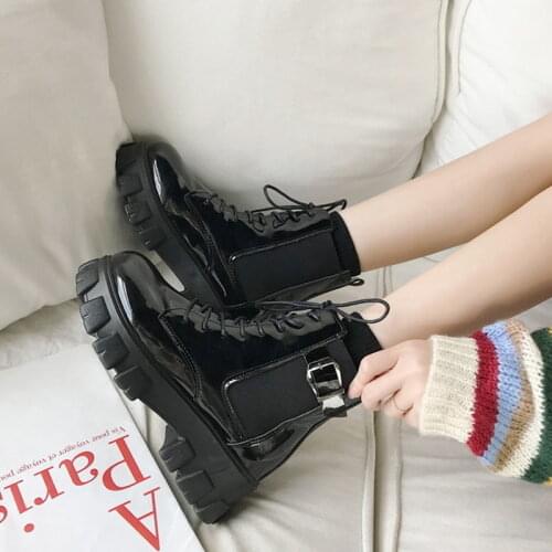 Women Ankle Boots Autumn Thick Heel British Boots Ladies Short Booties Platform Woman Shoes Square Heel Lace-up