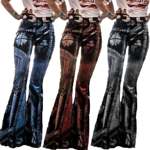 2021 Summer European And American New Womens Printed Slim Casual Multicolor Bohemian Flared Pants Floral Exercise Leggings