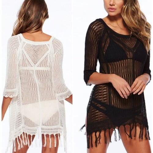 Women Sexy Bikini Beach Cover-up Mesh Beach Dress Tunic Robe Summer Swimsuit Cover-ups Bathing Suit Blouse Beach Pareo C1701