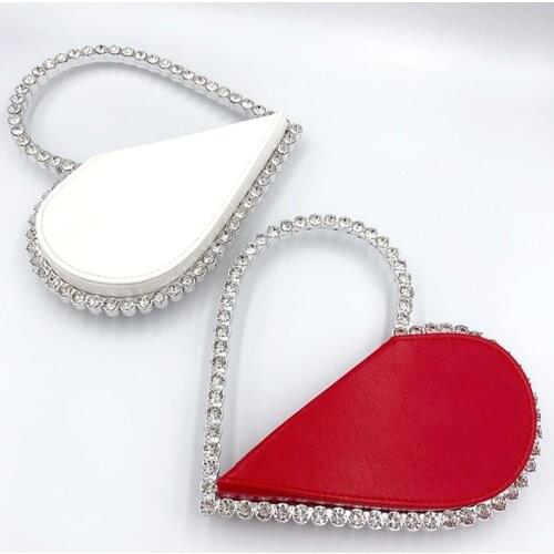 2021 Women Diamond Red Heart Evening Clutch Bag Designe Chic Rhinestone Acrylic Handle Black Purse For Wedding Party Sac A Main