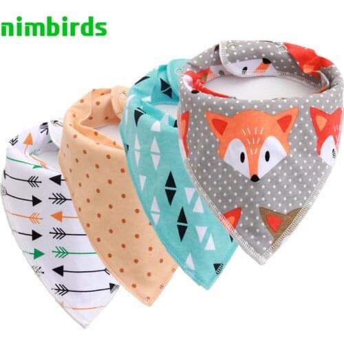 4 PCS Washable Cotton Baby Bibs Burp Cloth Print Arrow Wave Triangle Baby Bibs Cotton Adjustable Snaps Meal Bib Infant Bibs