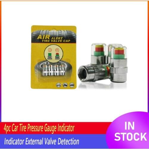 4pc Car Tire Pressure Gauge Indicator Alert Monitoring Valve Cap Sensor Tire Pressure Indicator External Valve Detection