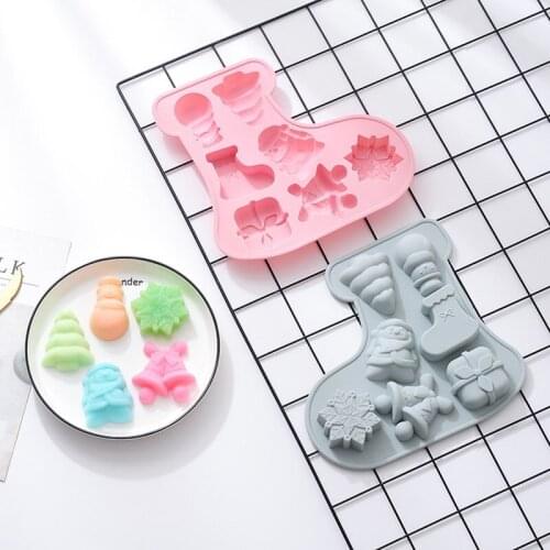 7 Even Silicone Cake Mold Christmas Snowman Sock Tree Baking Silicone Mould DIY Fondant Chocolate Decoration Tool