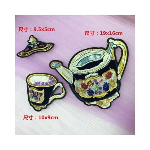 Teaset rhinestone beaded patches sew on embroidery patch applique toppe patches for clothing parches para la ropa