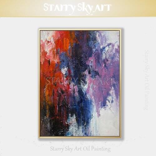 Large Wall Picture Hand-painted Contemporary Abstract Purple Oil Painting on Canvas Dark Colors Abstract Canvas Oil Painting