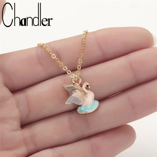 Chandler 1pcs Korean Swan Necklaces Graceful Multicolor Enamel Bird Chain Chokers Long Necklace For Women Girls Statement Colier