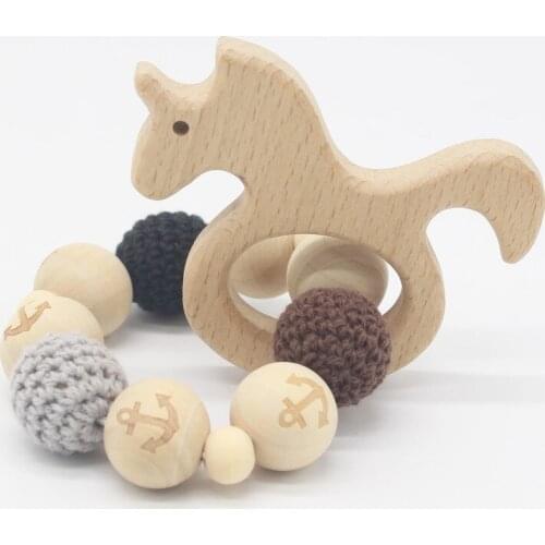 Baby Silicone Teether Nursing Animal Bracelets Natural Beech Teether Silicone Beads Teething Baby Teether Bracelets Toys Gift