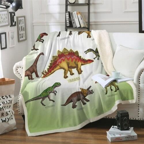 Dinosaur Sherpa Throw Blanket Jurassic Printed Bedspread for Kids Stegosaurus Plush Blanket Boys Animal Cartoon Bedding