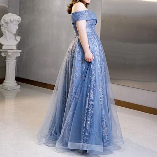 Elegant Blue Evening Dresses DR1062 Sexy Off The Shoulder Robe De Soiree Plus Size Evening Gowns For Women Long Party Dress