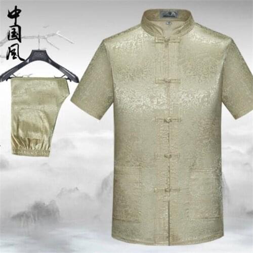 Short sleeve middle-aged Tang suit men buckle blazer summer silk masculino jaqueta masculina coats mens jacket Chinese style