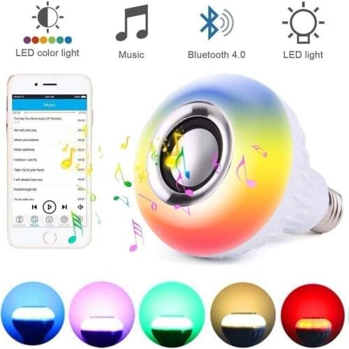 Aimkeeg Smart E27 RGB Wireless Bluetooth Speaker Bulb 12W Music Playing Dimmable Audio with 24 Keys Remote Control