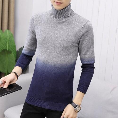 Mens Autumn Winter Slim Knitted Sweater 2021 New men Fashion Contrast Color Double Layer High Neck Long Sleeve Knitted Pullover