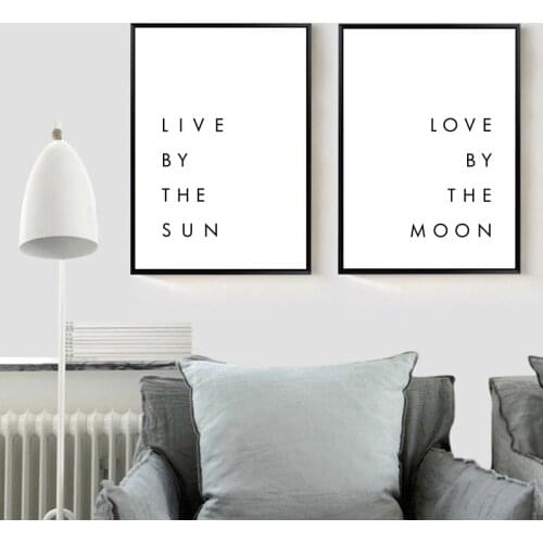 Bedroom Wall Art Minimalist Canvas Print Poster - Live by the Sun Love by the Moon Modern Wall Decor Typography Canvas Painting
