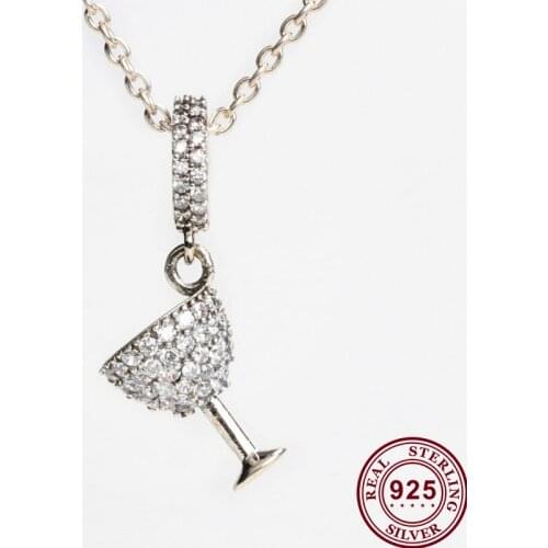 Original 925 Sterling Silver Charm New Style Party Wine Glass Pendant Fit Pandora Women Bracelet & Necklace Diy Jewelry