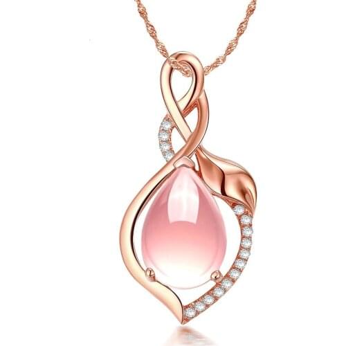Ociki Jewelry Rose Gold Color Chokers Ross Quartz Sweet Pink Opal Jewelry Necklace for Office Women Girls Gift Drop Shipping