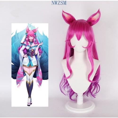 2020 Game League of Legends Ahri Cosplay Wig LOL The Nine-Tailed Fox Wigs Headwear Ahri Costume Spirit Blossom Game Skin
