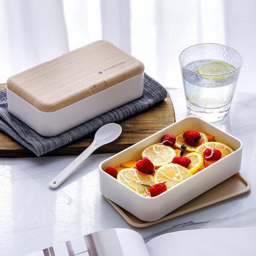 Microwave Double Layer Lunch Box 1200ml Wooden Feeling Salad Bento Box Portable Container Box Workers Student