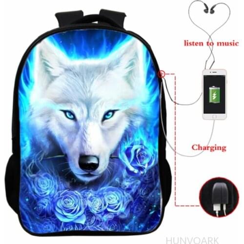 Wolf School Backpack for Girls Boys Children Book Bag Animal Tiger Cute Backpack Female Teen mochila cat Men Travel Bags