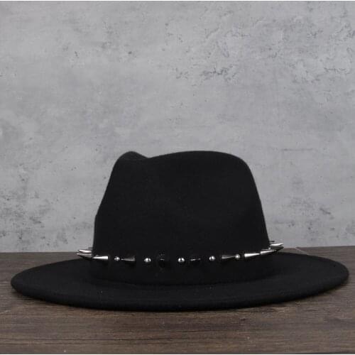Women Steampunk Fedora Hat Wide Brim Punk Rivet Jazz Church Cap Winter Panama Cosplay Hat 2 Size