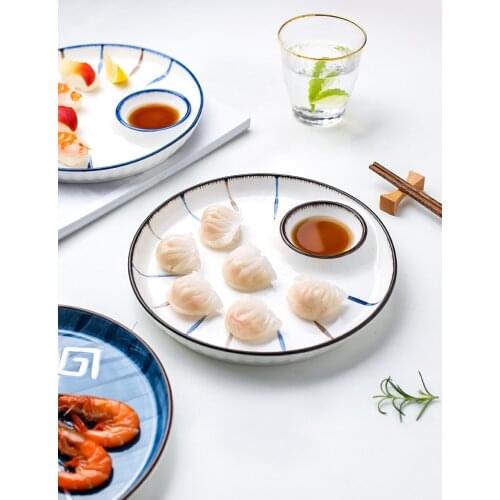 Dumpling Plate with Vinegar Dish Draining Double Layer Plate Household Ceramic Grid Plate Dumpling Special Purpose Plate