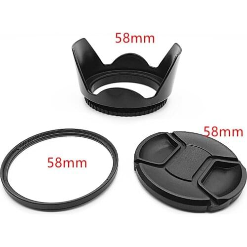 58mm Lens Hood Cap UV Filter for Canon EOS 18-55mm F3.5-5.6 55-250mm F4-5.6 ,400d 450d 550D 600D 1000D Kiss X2 X3 X4 X5
