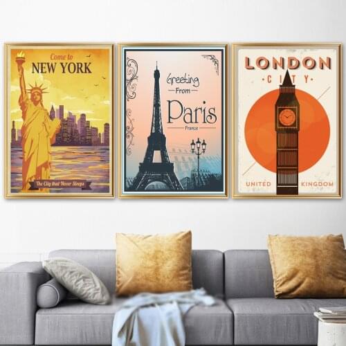 Vintage Paris New York London Poster Wall Art Canvas Painting Retro Style Home Decor High Quality Pictures For Living Room
