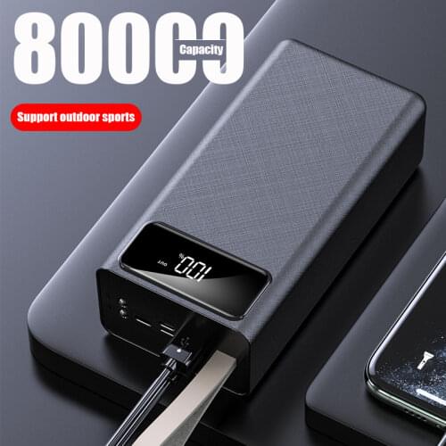Power Bank 80000mah 2 USB Led Display Lanyard Outdoor large capacity Portable charging External battery Portable Mobile Power