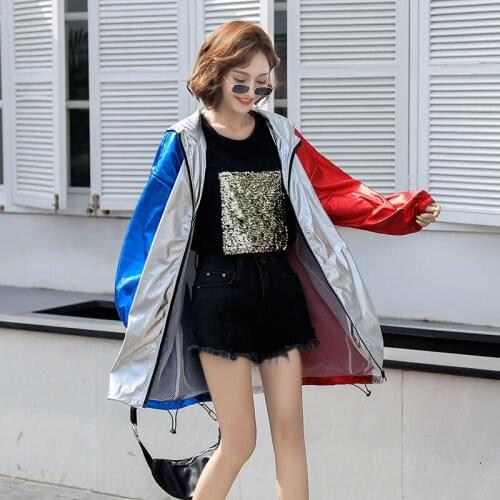 2020New Spring Autumn Windbreaker Woman Casual Striped Spliced Coat Loose Hooded Zipper Coat Long Full Sleeve Wide-waisted Coat