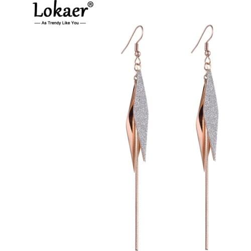 Lokaer Bohemia Style Stainless Steel Geometric Tassel Dangle Earrings Rose Gold Fashion Party Drop Earrings For Women E18440