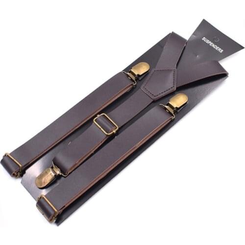 JIERKU Leather Suspenders Girls Braces Leather Inelastic Suspenders 3 Clips Suspensorio Fashion Trousers Strap