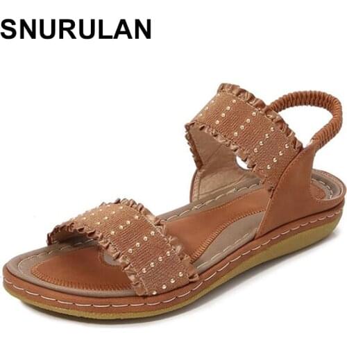 SNURULAN Ladies Outdoor Beach Shoes New Summer Soft-Slip Non-Slip Women Sandals Bohemian Rivets Flats Footwear Female Large Size