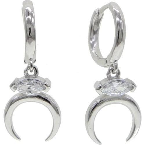 925 sterling silver with Cubic Zirconia Moon Huggie Earrings for Women CZ moon Charm Small Hoops Dainty real silver Earring
